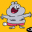 Pixelated cartoon character with gray body, red shorts, and white tail on yellow background, displaying open-mouthed expression and outstretched arms.