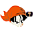 Pixelated icon of a stylized skull wearing an orange hat with a black brim, set against a solid gray background.
