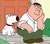 Pixelated cartoon image of a man and dog standing in front of an orange door, with the man holding his hand to his face.