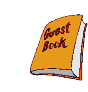 Animated sequence of a book icon transitioning between closed, open, and writing states with a pencil and bookmark.