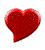 Red heart-shaped icons in various 3D orientations and partial views on a gray background.