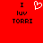 Red background with black text and a white heart symbol; two identical side-by-side layouts of 'I luv TORRI' text.