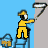 Animated contact sheet showing a yellow cartoon painter on a ladder painting walls with roller and brush, repeated across 25 frames in a grid layout.