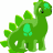 A pixelated green dinosaur mascot with a light blue spot on its side stands against a white background, next to a dark green panel displaying "OriginalIcons.com" in bright green text.