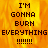 Pixelated text on a fiery background with repeated phrases and exclamation marks.