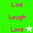 Pixelated text and star symbols on green and white backgrounds with pink lettering.