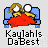 Two identical pixel art images of two figures with blonde hair and white eyes lying under a red blanket on a blue bed, with text below reading "Kaylahls DaBest".
