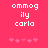 Pixelated text 'ommog ily carla' on bright pink background with two of small pink symbols below