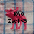 A static pixelated image shows a red cartoon figure with black text reading "I love Zach" overlaid on a checkered background.