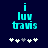 Pixelated cyan text 'i luv travis' on dark blue background with five white and gray asterisks below, showing different asterisk states