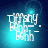 Pixelated text 'Tiffany' and 'Evan' in white on a blue gradient background with a glowing effect, displayed in a of four