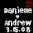 Pixelated text displays names and date with a red heart symbol above the left name, all on black background.