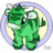 Green cartoon creature with white accents, yellow bird-like character in green scarf holding staff, blue elephant-like figure on circular light-yellow background.