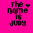 A bright pink background displays four identical text-based icons with the phrase "The name is Judy" in black pixelated font, each featuring a distinct animated symbol above the word "name."