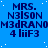 Blue background with white dots, repeated text blocks in dark blue: 'MRS.', 'N3lSON', 'M3dRAN0M', '4 liiF3' arranged in a pattern