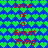 Blue background with green heart pattern and red text repeating 'Love is a Great Thing' in pixelated font.