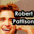 Six pixelated display a person with brown hair in various poses and text overlays including "Robert Pattinson," "Rob," "Spunk," "ransom," "Rpattz," and "=love." The background varies