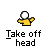 Pixelated yellow figure with white head performs head-removal animation on gray background, text reads "Take off head" below.