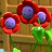 Pixelated static image of three red flowers with purple centers and green stems against a brown background.