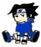 A cartoon character in blue clothing sits with legs extended, displaying sequential facial expressions and red wavy lines indicating motion.