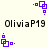 Pixelated purple geometric shapes and black text 'OliviaP19' on a light background, with animated variations of the shapes' positions.