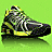 Six pixelated athletic shoes displayed in two on a green background, with visible color variations and slight pose differences across frames