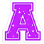 Two side-by-side animated frames of a purple letter A icon with white sparkles on a gray background.