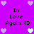 Pixelated icon with purple background, repeated text "In Love Again <3", and alternating light purple and light blue hearts.