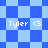 Pixelated blue and light-blue checkered background with four instances of white text 'Tyler <3' in a