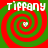 Four identical red and green spiral patterns with white text 'Tiffany' above each, arranged in a on a solid background