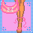 Pixel art contact sheet of a blonde woman in pink and blue outfits with