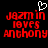 Red pixelated text reads "Jazmin loves Anthony" with a white heart symbol above the first word on black background.