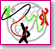 Animated contact sheet showing three frames of a stick figure icon with swirling colored lines on a gray background, each frame bordered in different colors.