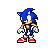 Blue anthropomorphic hedgehog with green eyes, white gloves, red shoes, and brown chest fur in multiple walking poses against gray background.