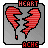 nine pixelated red broken heart icons with text labels above and below, each heart split into two jagged pieces with a small droplet beneath