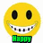 A yellow smiley face with black eyes and a wide toothy grin appears above the word 'Happy' in green text on white background.