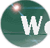 Circular green icon with blue diagonal lines and a white 'W' at top-left, transitioning through partial text to complete 'Welcome!' in white serif font.