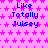A static image with a pink background covered in small purple stars, displaying repeated blue text "Like Totally Juisey" in a pattern