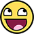 Two identical yellow circular faces with wide open mouths and upward-tilted eyes, positioned side-by-side on a gray background.