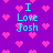Pixelated text 'I Love Josh' in cyan appears over a purple background with pink heart shapes, with the text shifting position across frames.