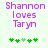 Purple text reads 'Shannon loves Taryn' above green pixelated clovers on a light background, with one clover changing color between frames.