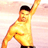 Pixelated static image of a yellow cartoon figure with black hair and pants, arms raised in an energetic pose against a pinkish background.