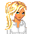 Pixel art buddy icon featuring a blonde woman in white shirt and blue jeans with pink text "Pixi Blond" on the right side.