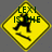 Yellow diamond-shaped warning sign with black silhouette of a person in dynamic pose, text overlays reading LEXI IS THE COOLEST GIRL EVERRRR!!! across three