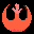 Pixelated icon set displays a crescent-shaped symbol with central flame-like element, transitioning through color gradients from light orange to deep red