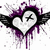 Animated icon with heart-shaped symbol, wings, and purple splatter effects; partial text 'Megan' in cyan on white background.