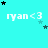 Cyan background with repeated 'ryan<3' text and scattered black and cyan stars, showing animation changes in star positions across frames.