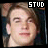 Two side-by-side pixelated images of a person with light brown hair, showing text above the head changing from white to blue.