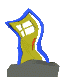 Animated sequence of a yellow cartoon figure with blue outline and gray base, showing sequential changes in body shape and window-like symbols on its torso.