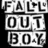 Black background with pixelated white text "FALL OUT BOY" on left, pink text "THANKS FR TH MMRS FOB WE LOVE YOU" on right.